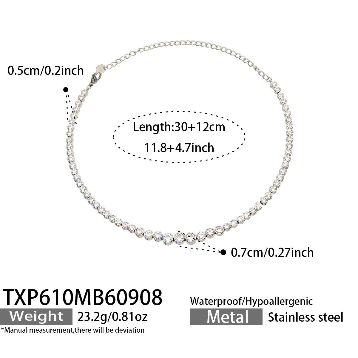 B廠【TXP610】跨境歐美不銹鋼鍍金圓形鋯石項鍊高級感簡約手鍊耳環可疊戴飾品女
 26.09-3