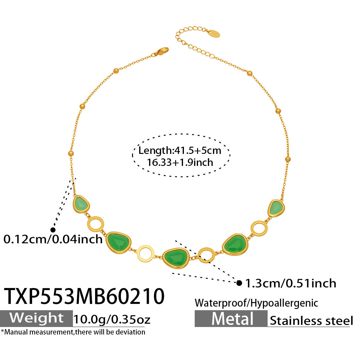 B廠【TXP553】歐美輕奢橢圓貓眼石項鍊手鍊耳環不鏽鋼鍍18k金首飾套裝
 26.10-4