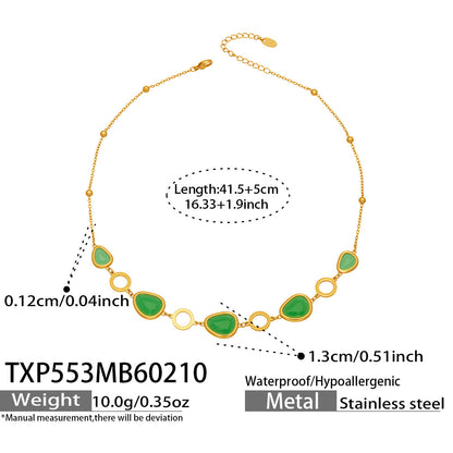 B廠【TXP553】歐美輕奢橢圓貓眼石項鍊手鍊耳環不鏽鋼鍍18k金首飾套裝
 26.10-4