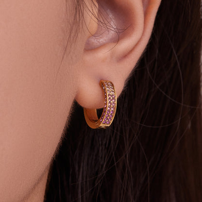 B廠【F930】ins風高品質彩色5A鋯石圓圈卡扣耳環不鏽鋼鍍18k真金耳飾女
 25.11-2