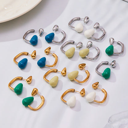 B廠【F319】不鏽鋼幾何水滴耳環鍍18k金琺瑯彩釉滴油個性百搭膠塞耳飾
 25.11-1