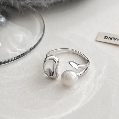 E廠【DQ8555R】小眾設計感天然珍珠戒指女S925純銀韓系簡約輕奢豆豆開口戒指 25.08-1