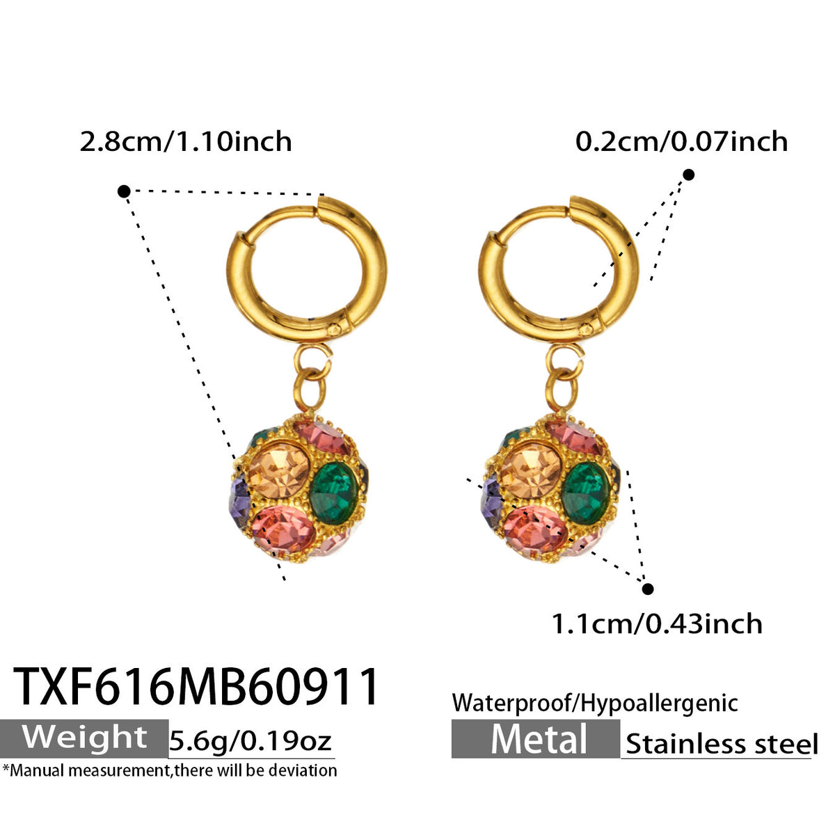 B廠【TXP616】新款多巴胺球形鋯石不銹鋼鍍18k金 簡約通勤手鍊項鍊耳環首飾套裝
 26.09-3