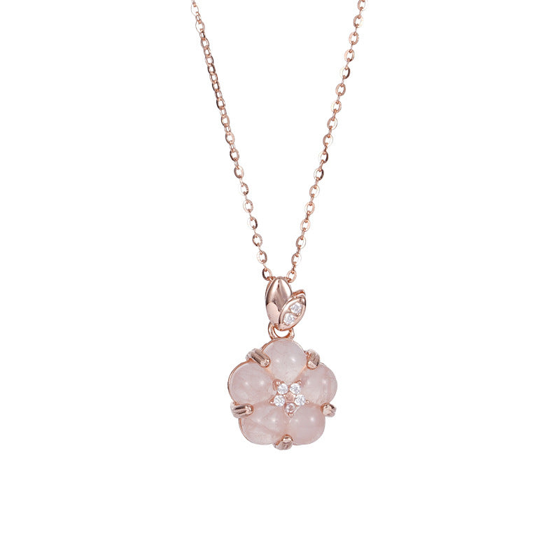E廠【XDQ1020N】S925純銀日韓甜美櫻花粉水晶項鍊女小眾高級感粉紅色花朵鎖骨鏈
 25.11-4