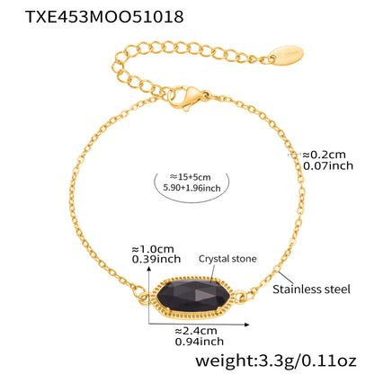B廠【TXP453】不銹鋼天然水晶石切面爪鑲鋯石方塊五葉花吊墜項鍊手鍊套裝
 25.10-4