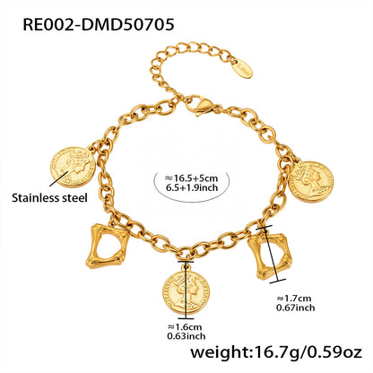 B廠【RE002】歐美飾品不鏽鋼26個字母伊莉莎白女王圖像手鍊鍍18k金色保色 25.07-3