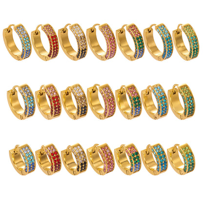 B廠【F930】ins風高品質彩色5A鋯石圓圈卡扣耳環不鏽鋼鍍18k真金耳飾女
 25.11-2