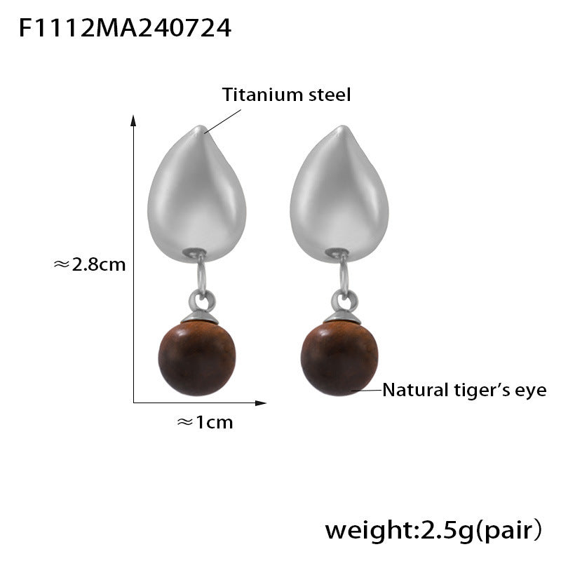 B廠【F1112】歐美跨國新款幾何流蘇天然虎眼石耳環女鈦鋼鍍18k金時尚百搭耳環 24.07-5