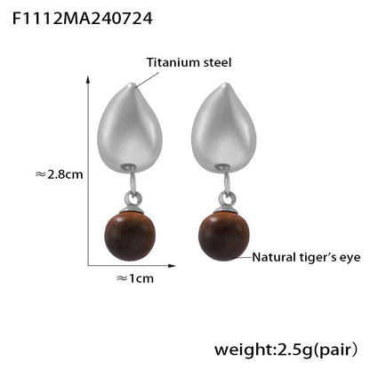 B廠【F1112】歐美跨國新款幾何流蘇天然虎眼石耳環女鈦鋼鍍18k金時尚百搭耳環 24.07-5