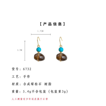 A廠【6732】文藝復古中古風秋冬新款原創手工藝幾何耳環女暈染咖色氣質耳飾
 25.09-2