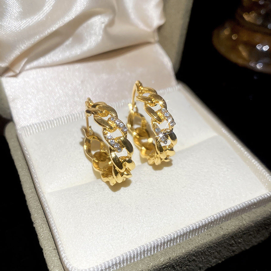 A廠【HE29245】法式復古鑲鑽鏤空鏈條耳扣小眾獨特設計感耳墜耳環輕奢高級感耳飾
 25.11-2