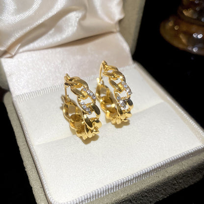 A廠【HE29245】法式復古鑲鑽鏤空鏈條耳扣小眾獨特設計感耳墜耳環輕奢高級感耳飾
 25.11-2