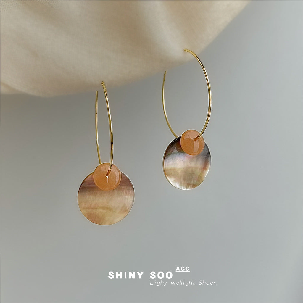 C廠【6943】真貝殼時尚高級感手工藝新款圓形幾何度假風耳飾新款耳環飾品女
 25.10-5