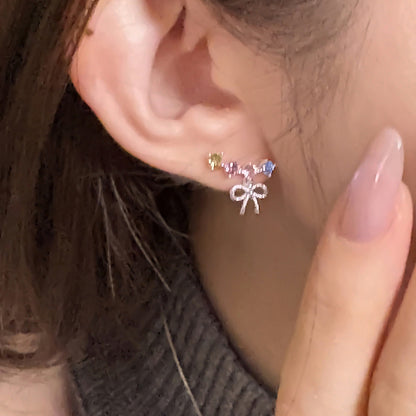 E廠【XDQ10921E】S925純銀彩色鋯石蝴蝶結耳環女精緻小眾多巴胺高級感耳飾 26.07-1