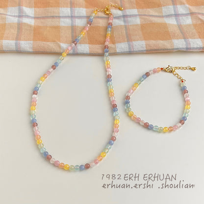 A廠【5625】玻璃猫眼石清新甜美多巴胺泫雅风彩色串珠项链ins小众锁骨颈链女 25.03-3