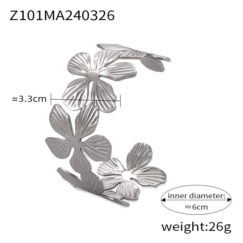 B廠【Z071-Z102】歐美跨境小眾輕奢貝珠飾品批發鈦鋼鍍金手環田園風花朵開口手鐲女 24.04-3