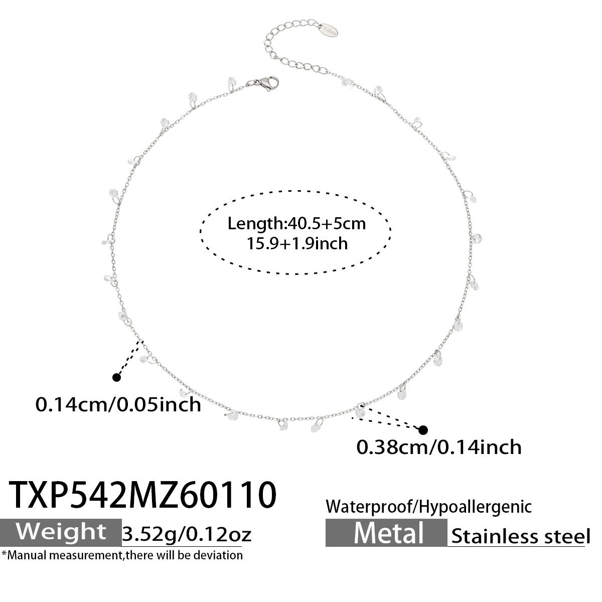 B廠【TXP542】歐美跨境小眾流蘇設計5A鋯石超閃鎖骨項鍊手鍊套裝不銹鋼鍍18k金
 26.01-2