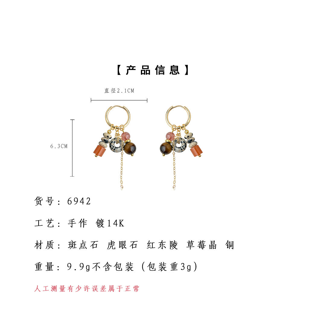 C廠【6942】文藝復古天然石虎眼石手工藝設計感民族風流蘇耳環飾品
 25.10-5