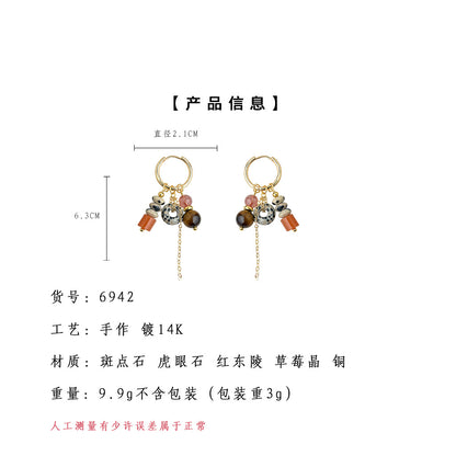 A廠【6942】文藝復古天然石虎眼石手工藝設計感民族風流蘇耳環飾品
 25.10-5