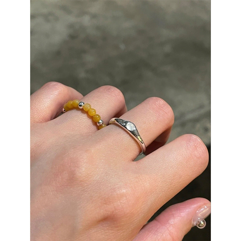 E廠【DQ8169R】S925純銀韓版ins黑瑪瑙戒指女冷淡風高級感瑪瑙疊戴開口指環
 25.10-3