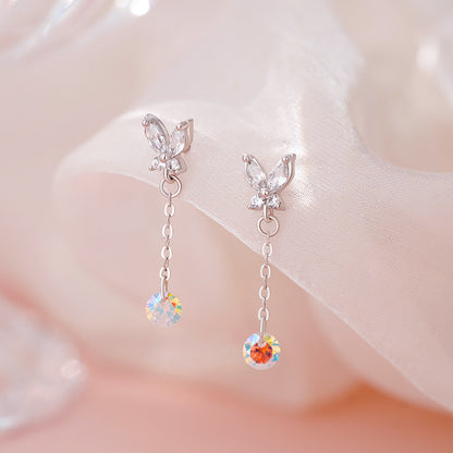 E廠【YC4634E】足銀S999蝴蝶鋯石流蘇耳環森系炫彩時尚輕奢精美淡雅小眾耳飾
 25.11-1