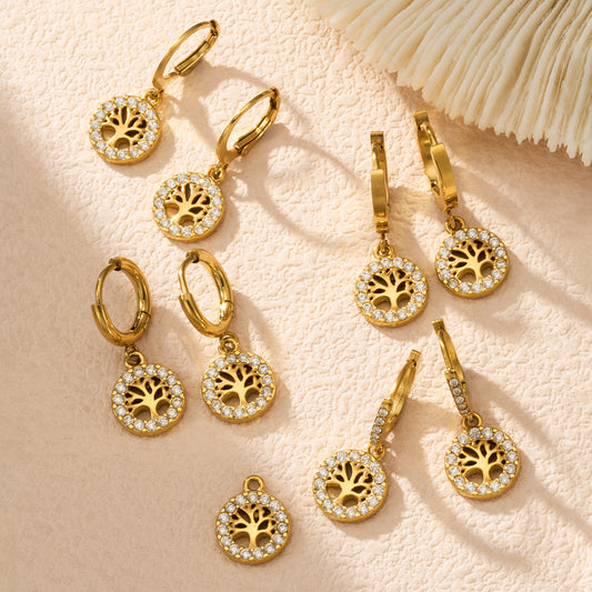 B廠【F096】歐美ins小眾設計不銹鋼生命樹鑲鋯石耳環跨境時尚百搭耳飾鍍18k金
 26.04-4