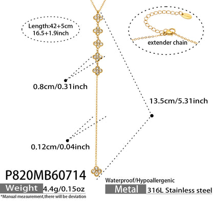 B廠【TXP025】歐美多巴胺系列四葉花不銹鋼鍍18k金 鑲嵌鋯石項鍊手鍊女飾品套裝
 26.07-4