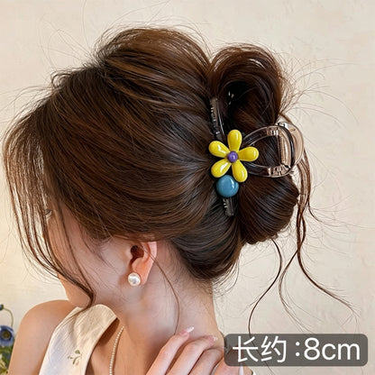 C廠【X445】撞色花朵圓珠抓夾女高級感鯊魚夾2026新款後腦勺飽滿盤髮夾髮飾
 26.06-2