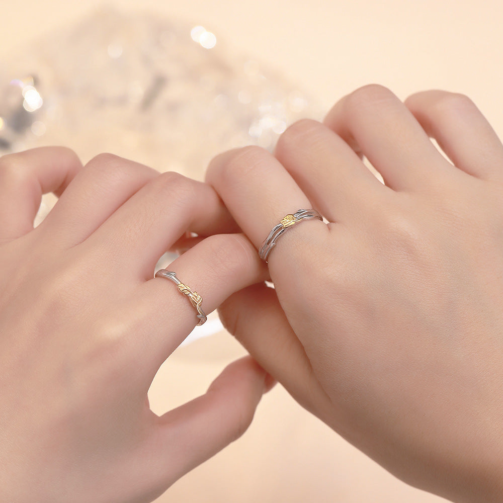 D廠【YC4157R】足銀S999梧桐情侶對戒秋冬季新款獨特溫柔精緻百搭送女友手飾
 26.01-1