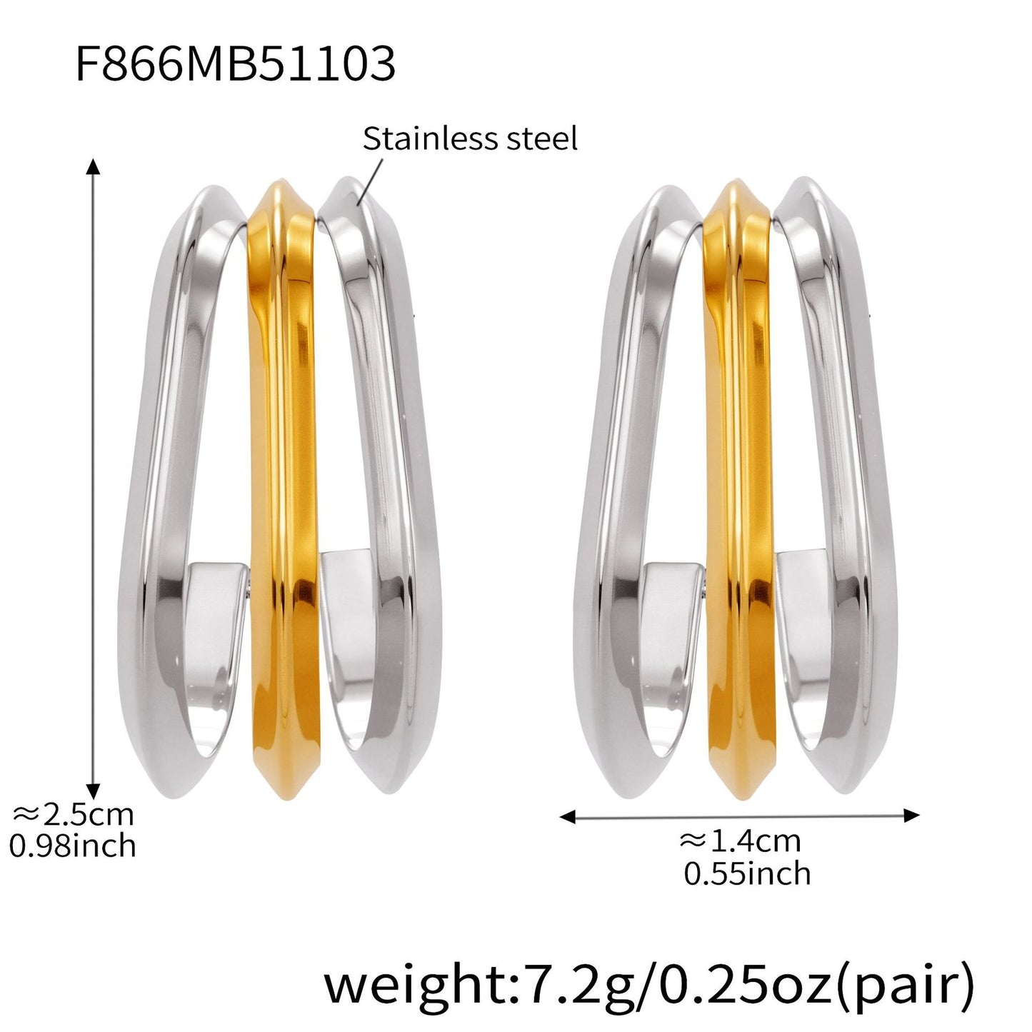 B廠【F753】ins風小眾設計三層愛心耳環不鏽鋼18k鍍金耳環不掉色耳飾
 25.11-1