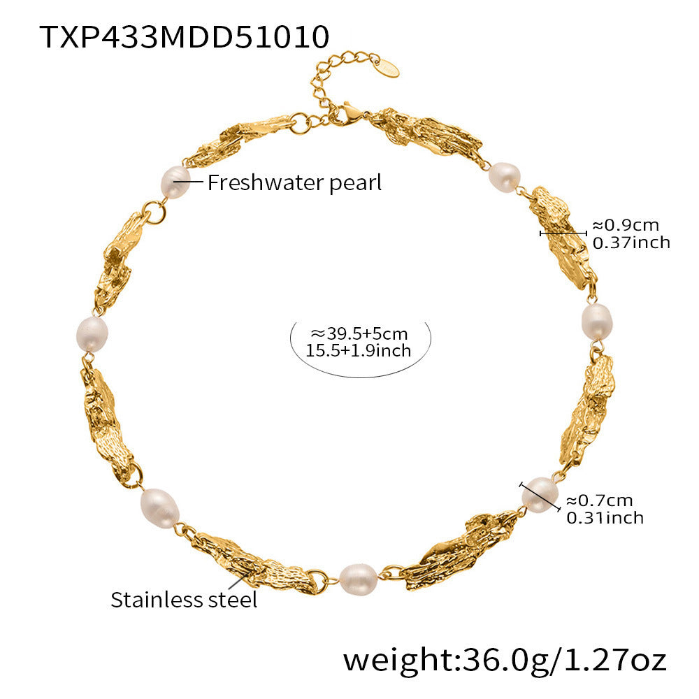 B廠【TXP433】中古氣質淡水珍珠異形重工配件手鍊項鍊套組不鏽鋼18k鍍金
 25.10-3