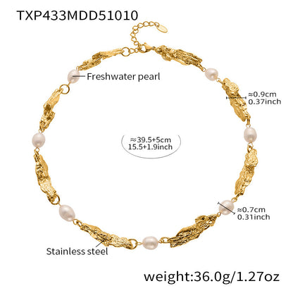 B廠【TXP433】中古氣質淡水珍珠異形重工配件手鍊項鍊套組不鏽鋼18k鍍金
 25.10-3