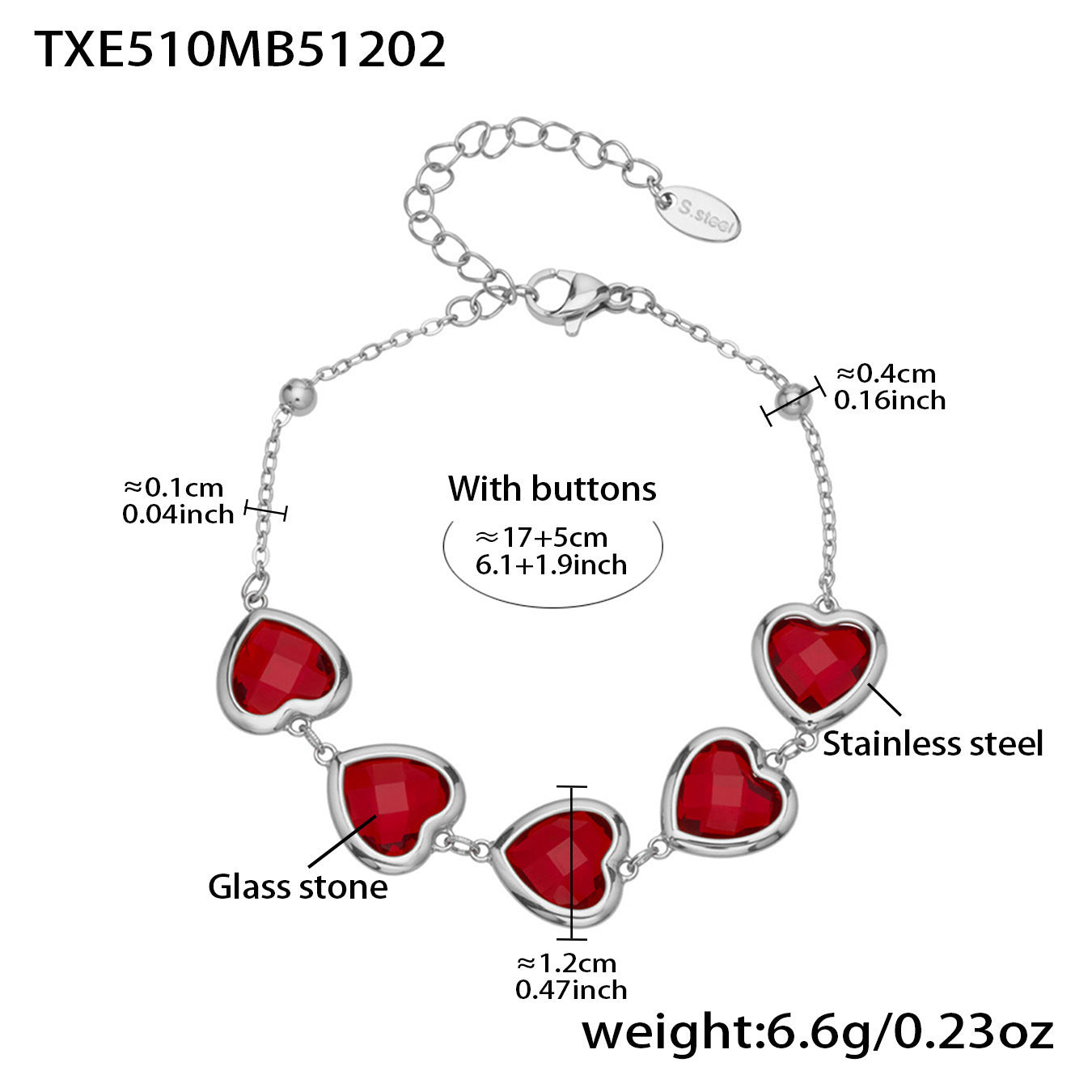 B廠【TXP510】不鏽鋼愛心切麵包邊玻璃石鋼珠項鍊手鍊耳環組鍍18k真金不掉色
 25.12-2