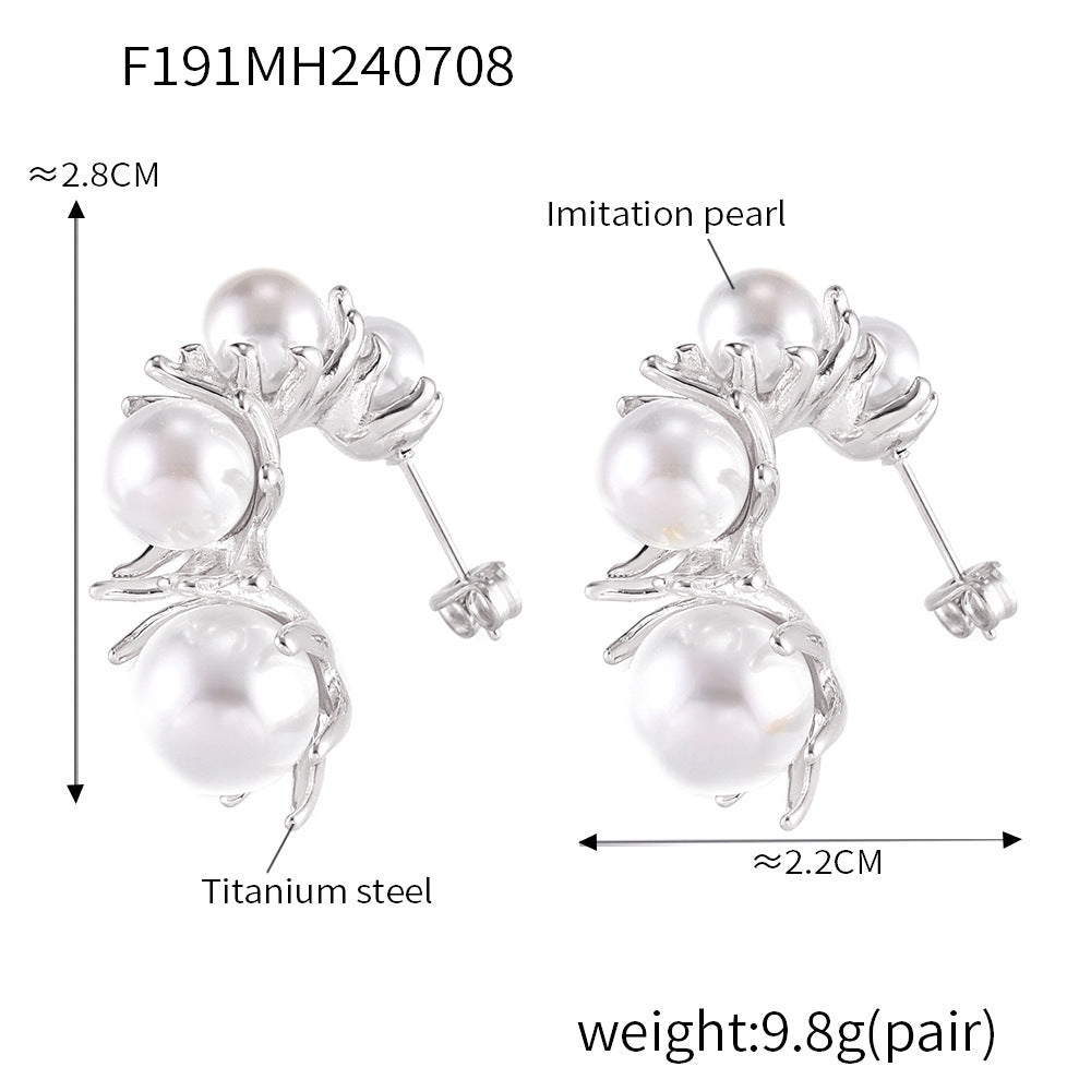 B廠【F191】跨境新款鑲仿珍珠耳環ins風鈦鋼鍍18k真金時尚百搭耳環飾品 24.07-2