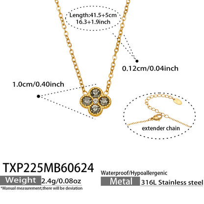 B廠【TXP225】跨境時尚花朵鑲水鑽耳釘ins小眾精緻女士項鍊首飾套裝不銹鋼飾品 26.07-1