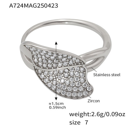 B廠【A724】新款飾品不鏽鋼葉子造型5A鋯石超閃滿鑽側開口戒指鍍18k金 25.05-1