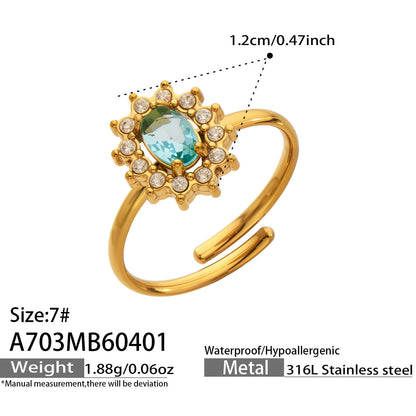 B廠【A703】跨境新款小眾設計小菊花開口戒指不鏽鋼鑲嵌鋯石花朵戒指組合
 26.04-3