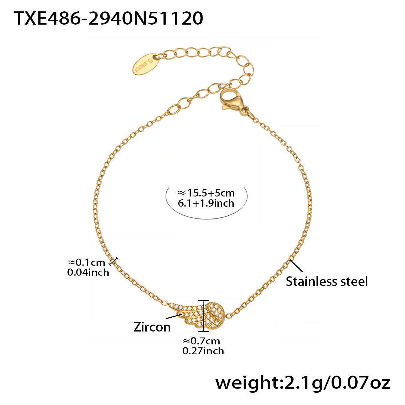 B廠【TXP486】超閃5A鋯石小翅膀造型手鍊項鍊耳環戒指組不鏽鋼鍍18k金
 25.11-4