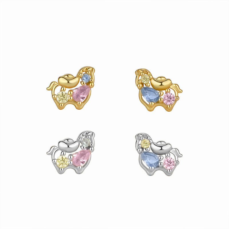 D廠【YC5167E】原創足銀S999元寶彩鋯小馬耳環本命夢幻甜美精緻金路踏寶耳飾
 25.12-3