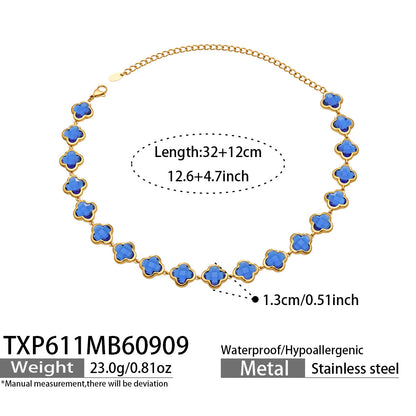 B廠【TXP611】謎麗港風顯貴四葉花不鏽鋼鍍金紅玻璃簡約小眾項鍊手鍊耳飾飾品女
 26.09-3