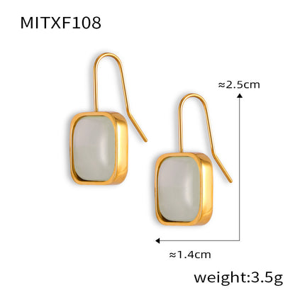 B廠【F108-P108】中古風簡約時尚幾何方形樹脂吊墜氣質輕奢鈦鋼鍍金耳環項鍊套裝女 24.03-4