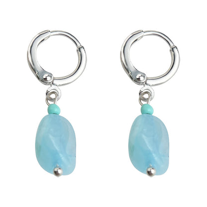 A廠【6007】「蔚藍之海」~清新藍水晶礫石耳環個性ins風天然石度假風耳飾 25.06-2