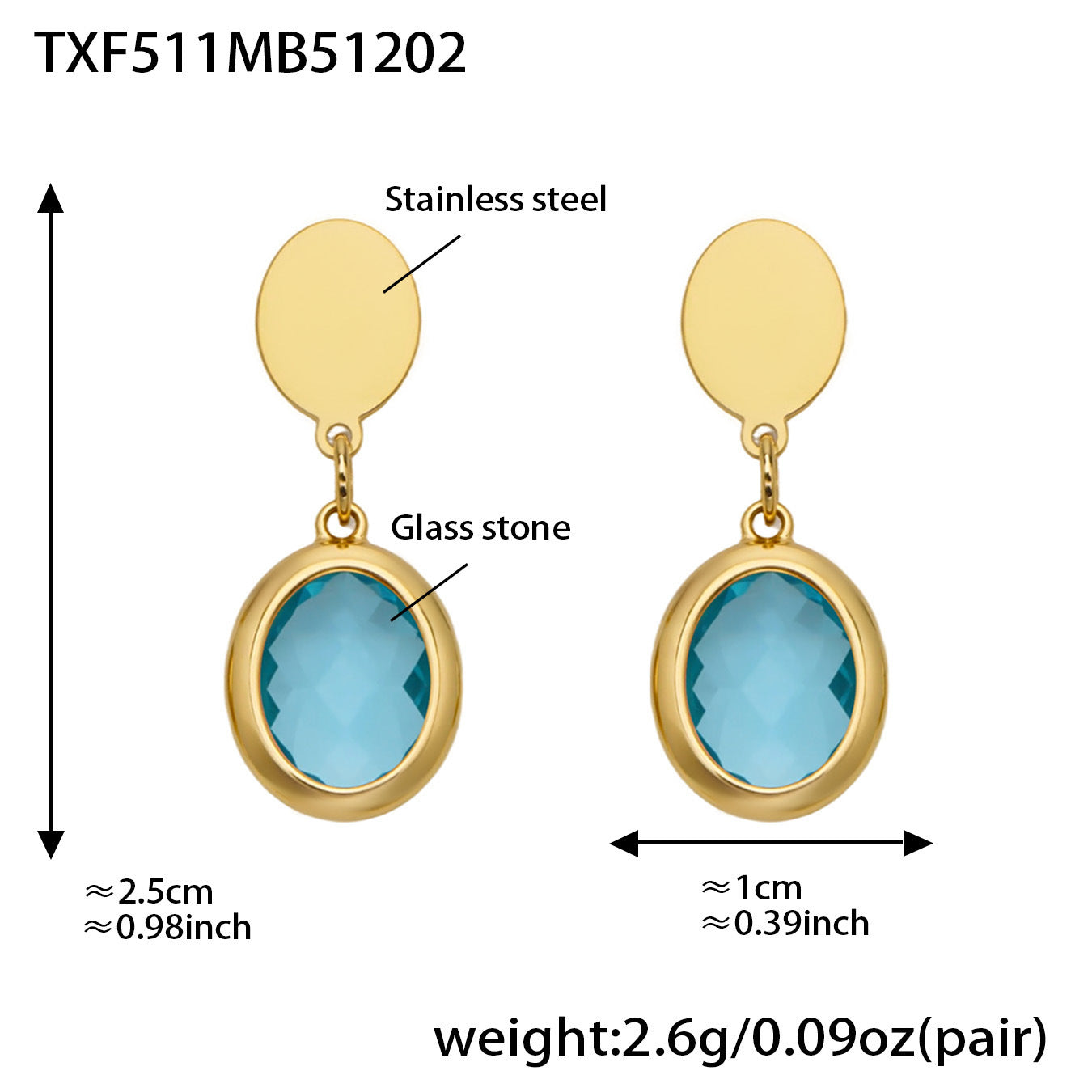 B廠【TXP511】不鏽鋼幾何橢圓切面玻璃石包邊項鍊手鍊耳環組鍍18k金跨國首飾
 25.12-2