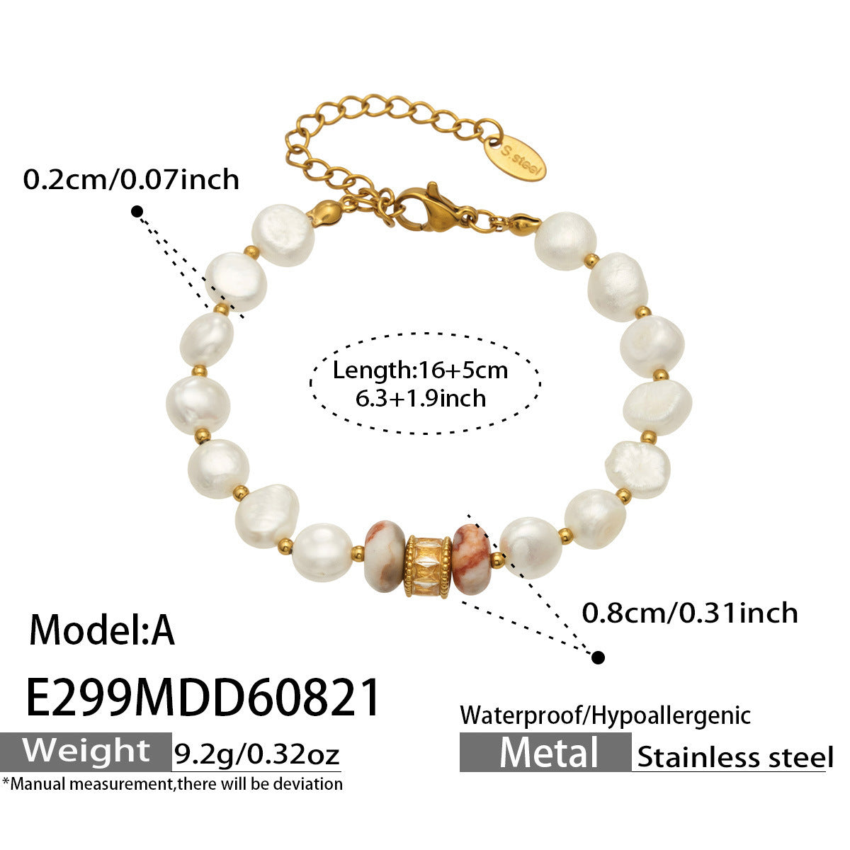 B廠【E299】歐美天然淡水珍珠手串不鏽鋼鍍18k金 精緻輕奢女飾品手鍊組合
 26.08-4