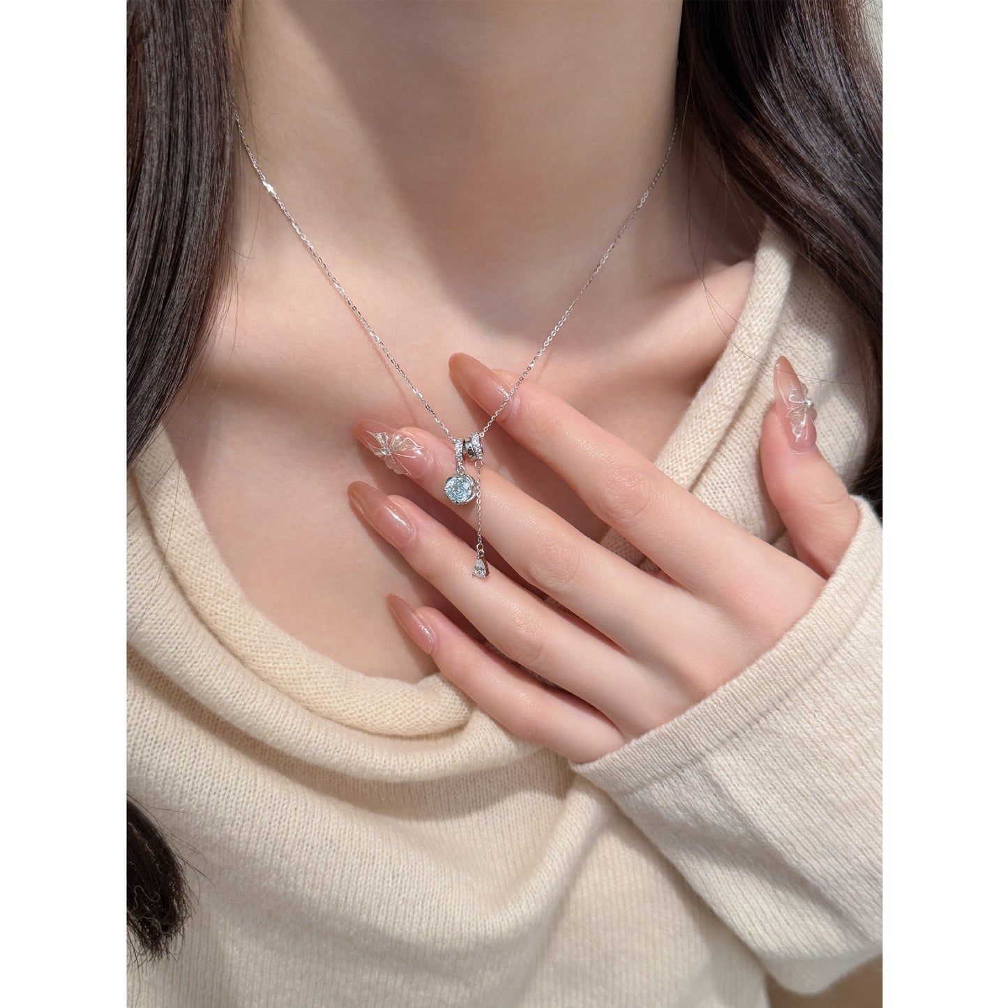 E廠【XDQ0706N】S925純銀清冷感爆閃薔薇玫瑰切項鍊女小眾高級水滴流蘇鎖骨鏈
 25.12-2