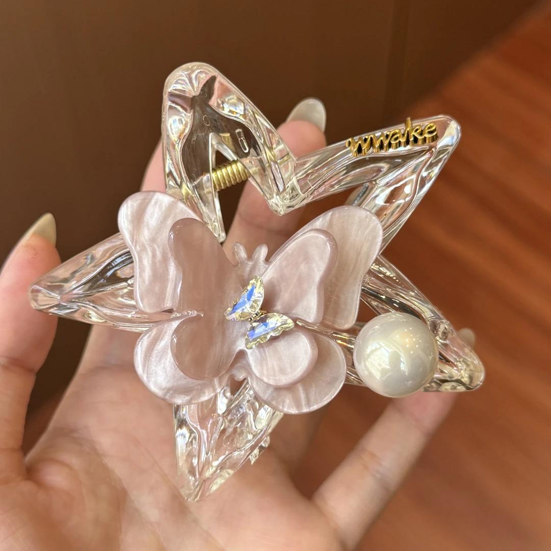 C廠【X604】韓國簡約氣質珍珠蝴蝶抓夾女甜美氛圍感後腦勺盤髮鯊魚夾髮抓頭飾
 26.07-4「C廠-單筆結帳需滿，NT$500出貨(不含運費)」