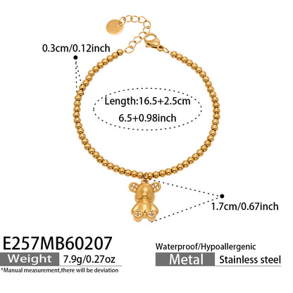 B廠【E252】歐美ins簡約時尚設計5A鋯石小熊吊墜原子手鍊不鏽鋼跨國氣質手飾
 26.03-2