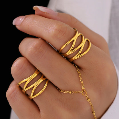 B廠【A098】ins小眾多層交叉拼色戒指女不鏽鋼18k鍍金跨境熱銷款食指戒 25.04-2