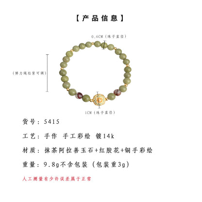 A廠【5415】酪梨阿拉善天然石森系清新甜美春季原創琺瑯滴釉彩繪手鍊手飾女 25.01-3