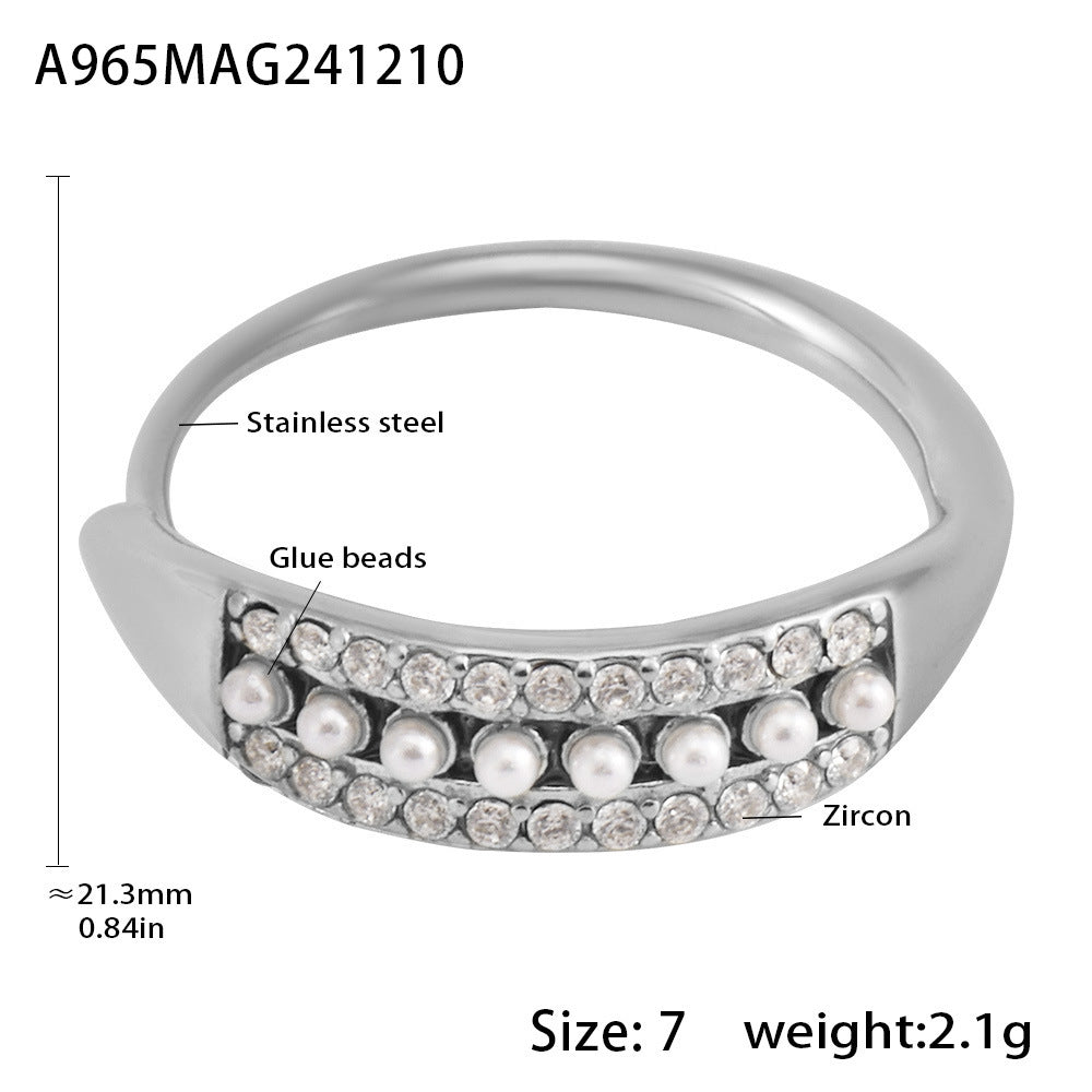 B廠【A965】不鏽鋼可調整精緻小巧貝珠彩色鋯石側邊開口食指戒尾戒 24.12-3